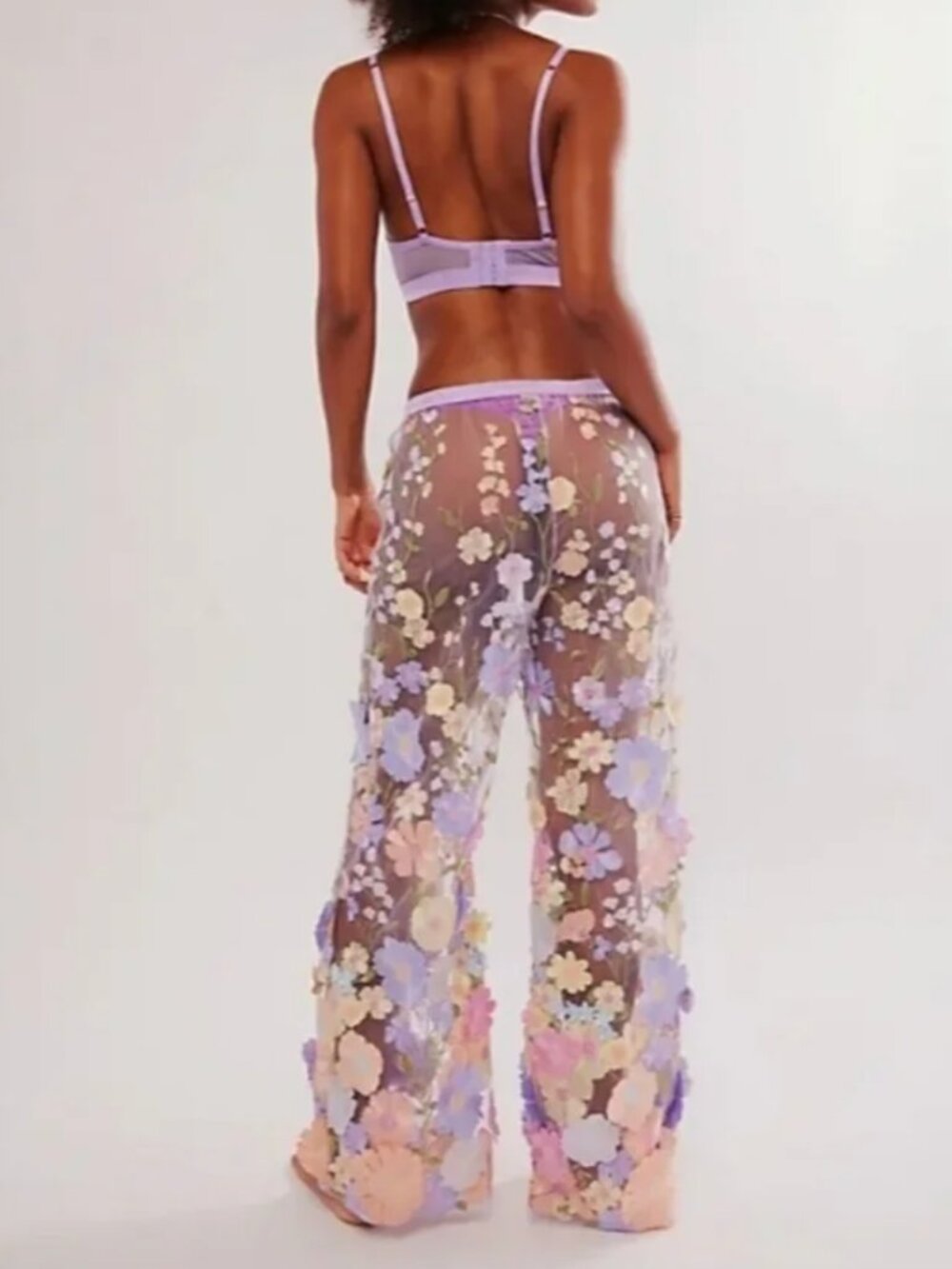 Kilo Brava Floral Embroidered Sheer Wideleg Pants